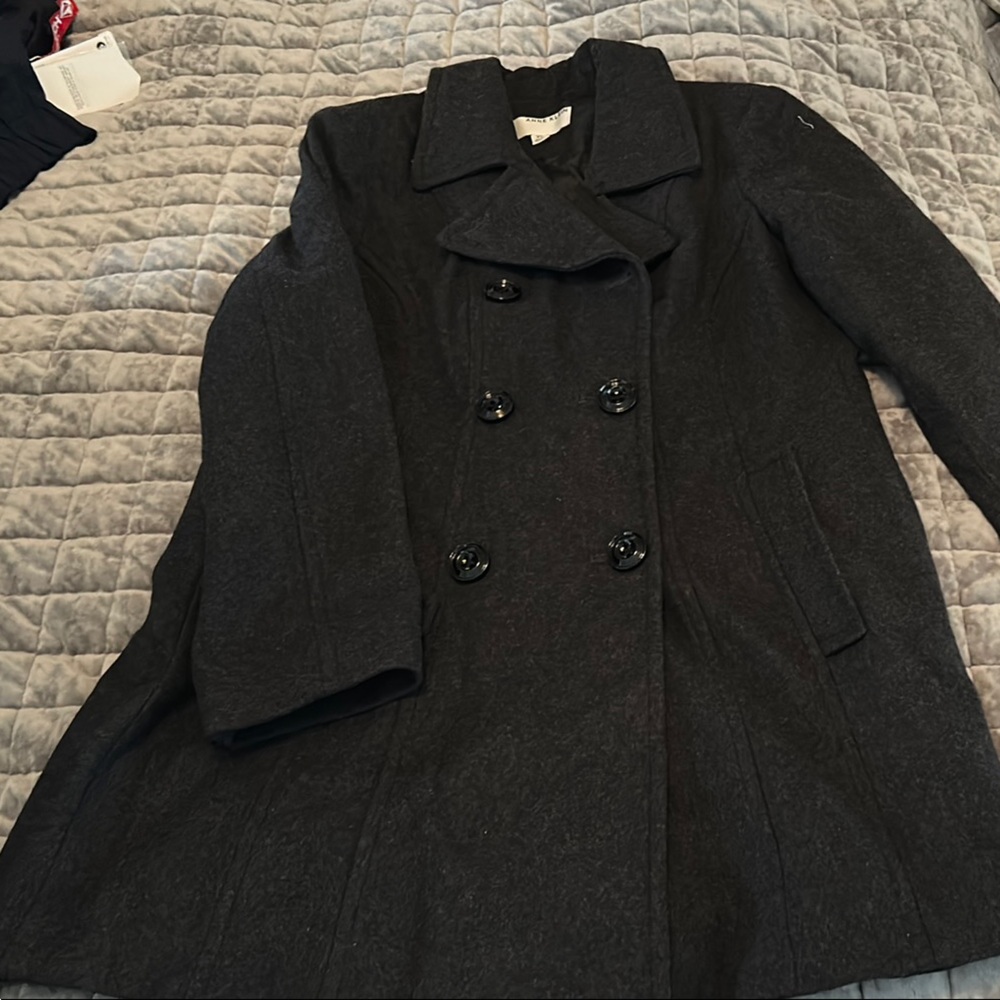 Anne Klein Black Peacoat with Wide Lapel Collar